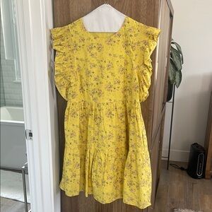 English Factory Yellow Ruffled Ruched Midi Sundress